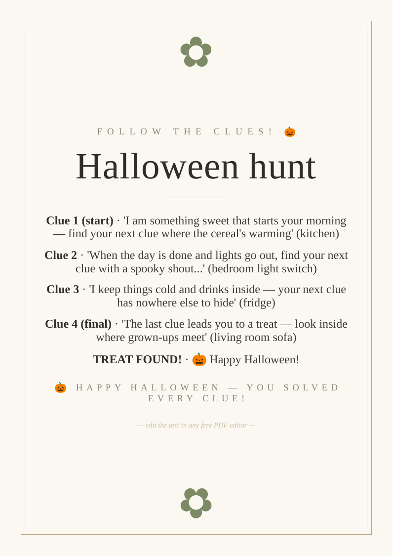 Halloween scavenger hunt clues