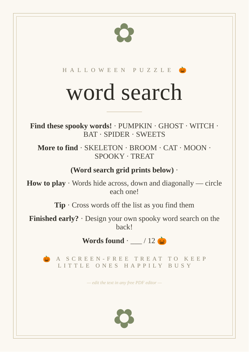 Halloween word search puzzle