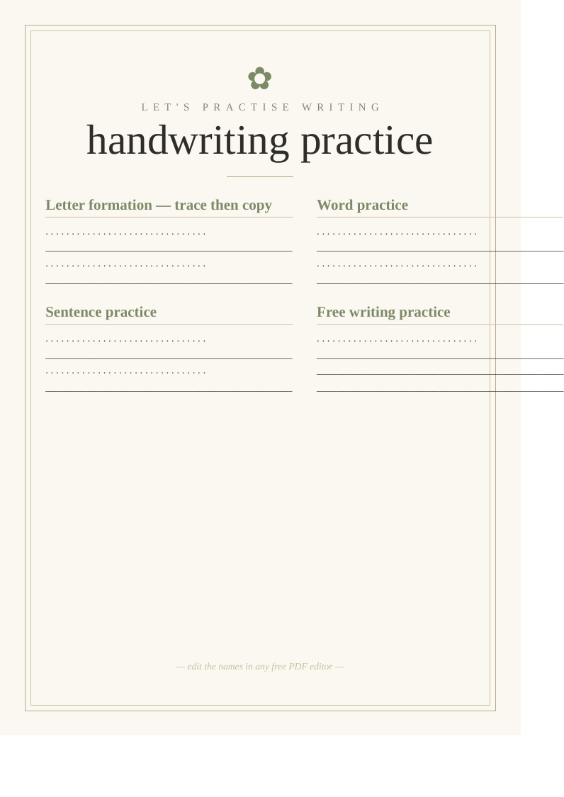Handwriting practice sheet
