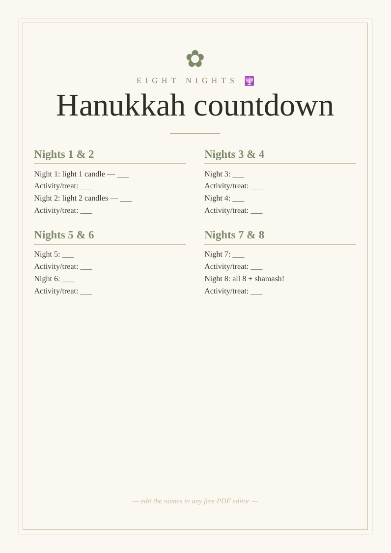 Hanukkah eight-night countdown
