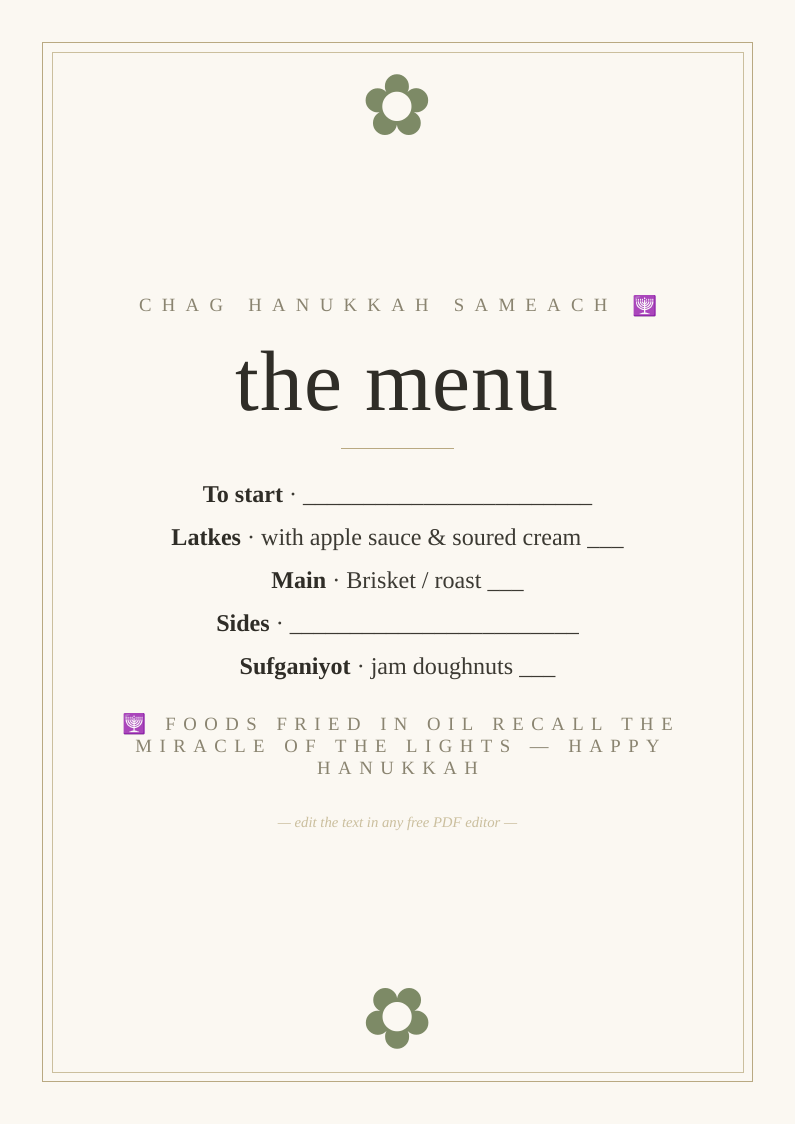 Hanukkah dinner menu