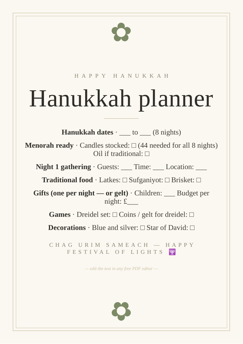 Hanukkah celebration planner