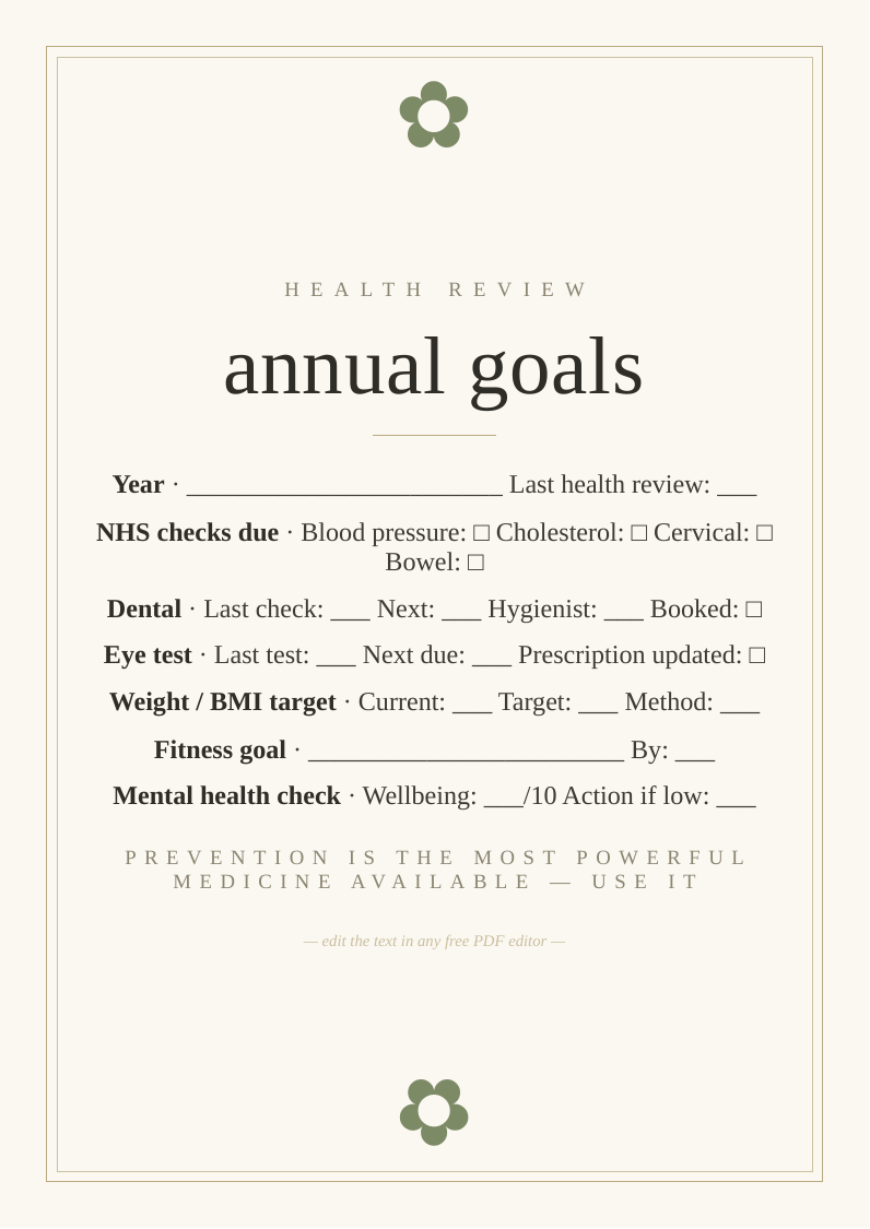 Annual health goals tracker