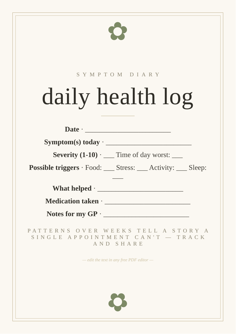 Daily health and symptom diary
