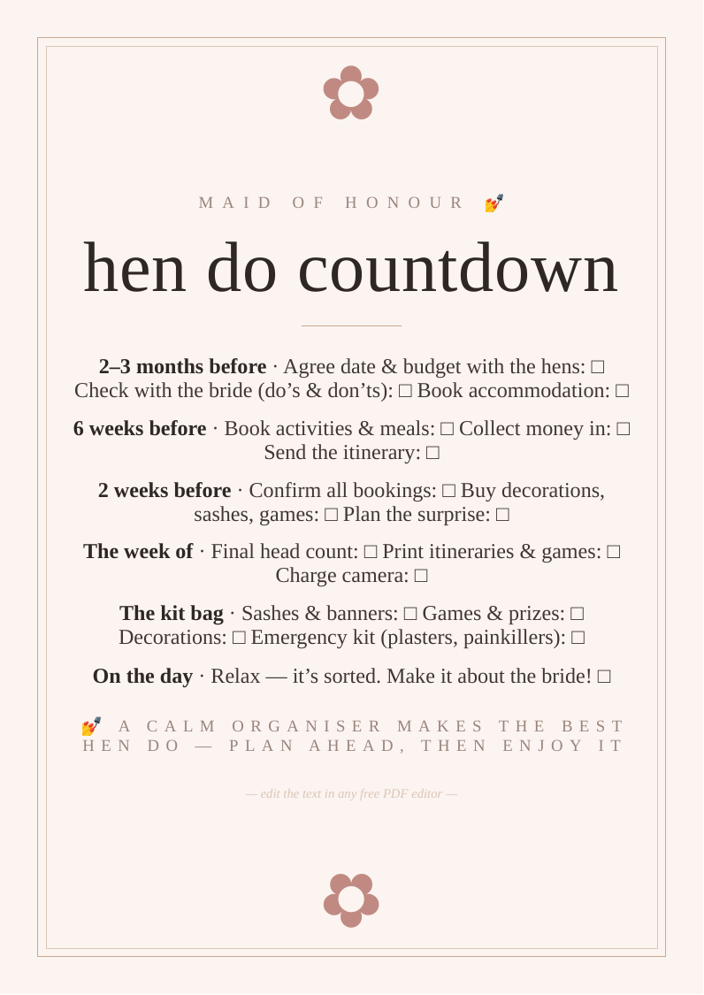 Hen do organiser's checklist