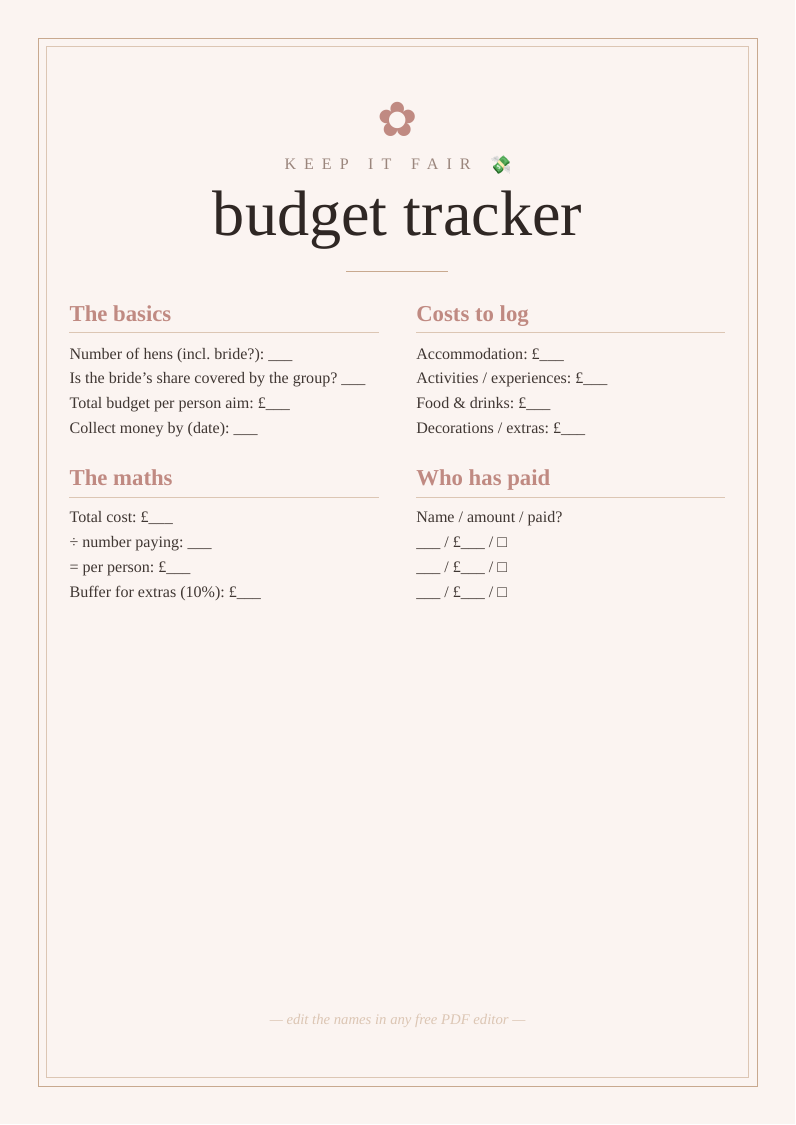Hen party budget tracker