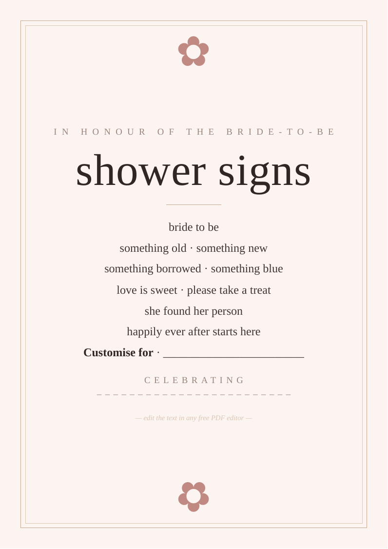 Bridal shower decor signs