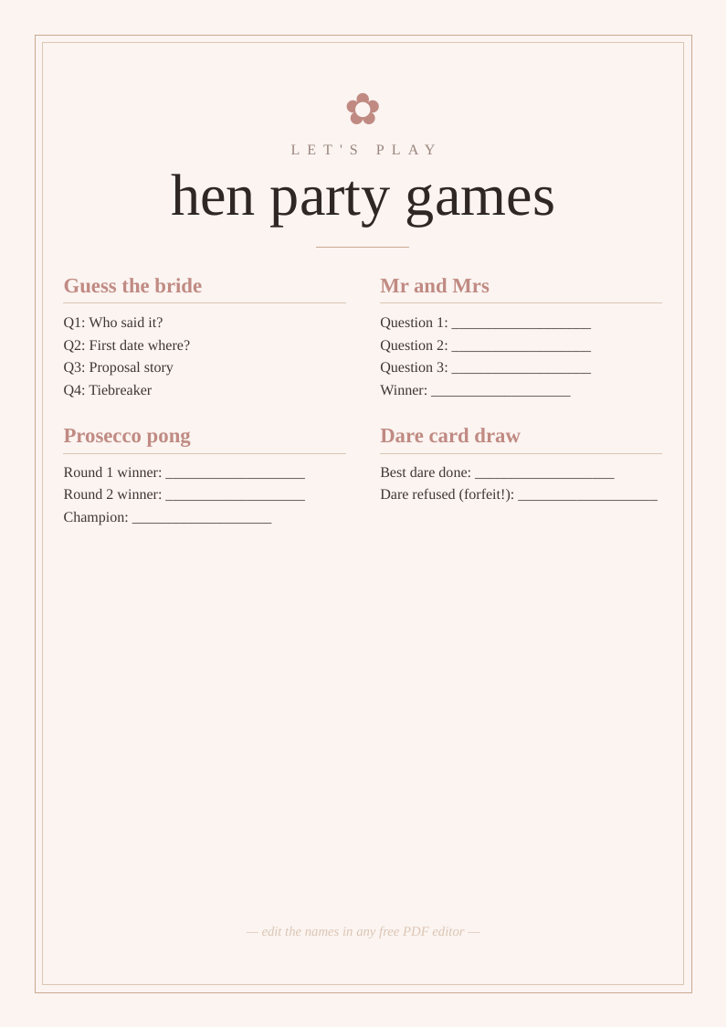 Games sheet