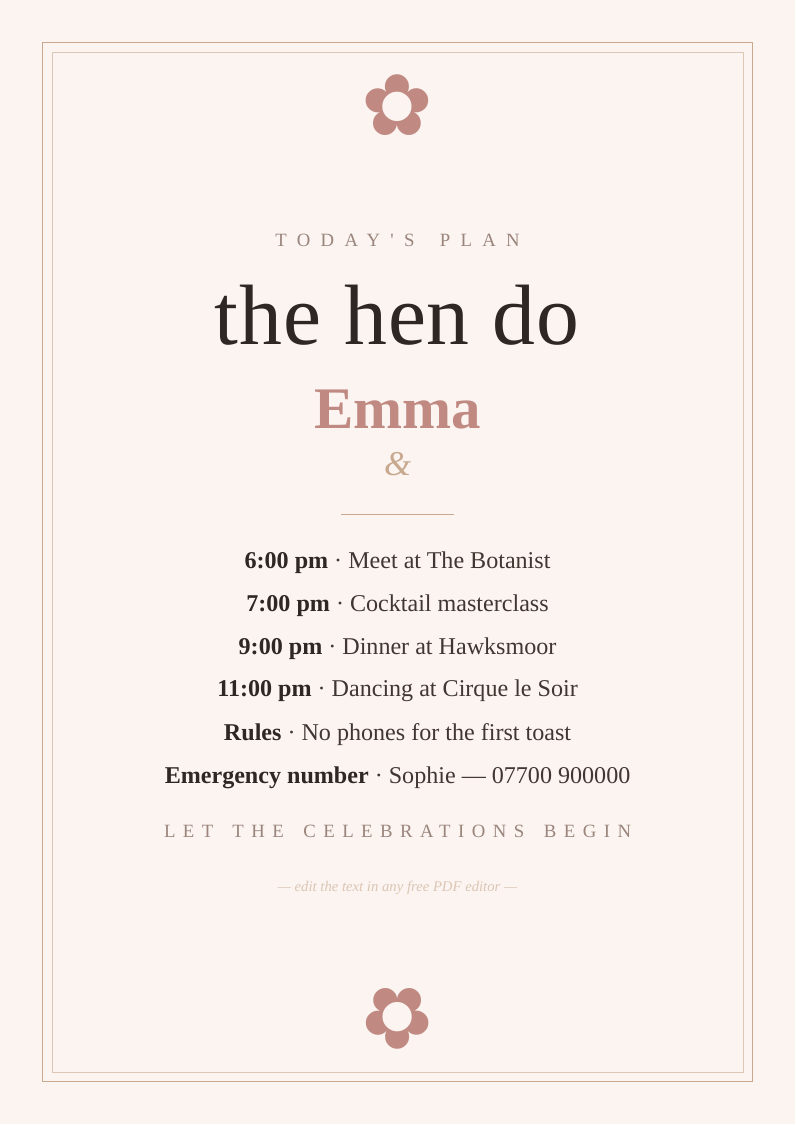 Hen party itinerary