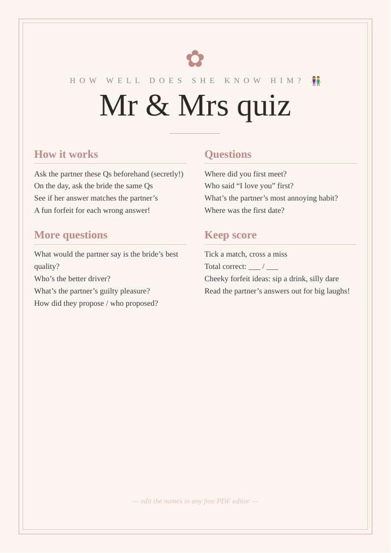 Mr & Mrs quiz