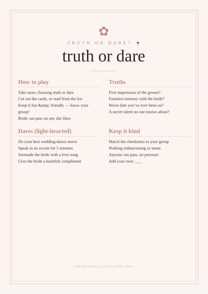 Hen party truth or dare