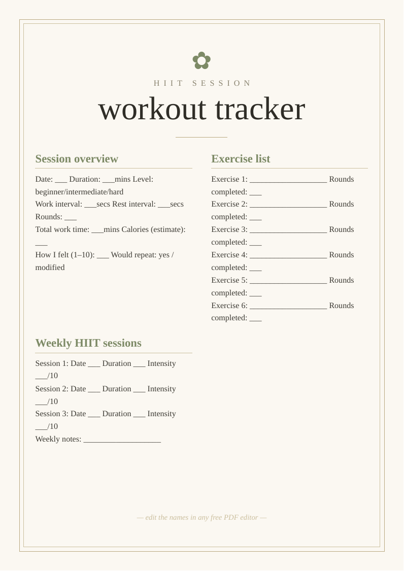 HIIT workout tracker