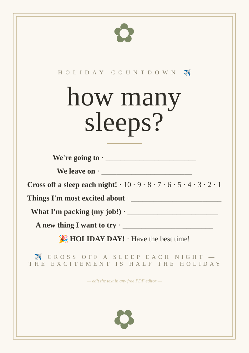 Children's holiday countdown