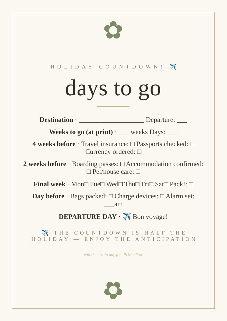Holiday countdown calendar printable cross off every day departure anticipation half joy holiday excitement family