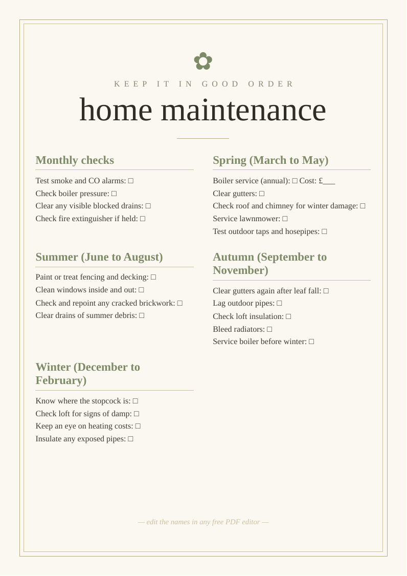 Home maintenance schedule