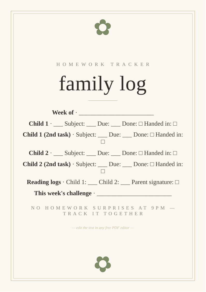 Family homework tracker