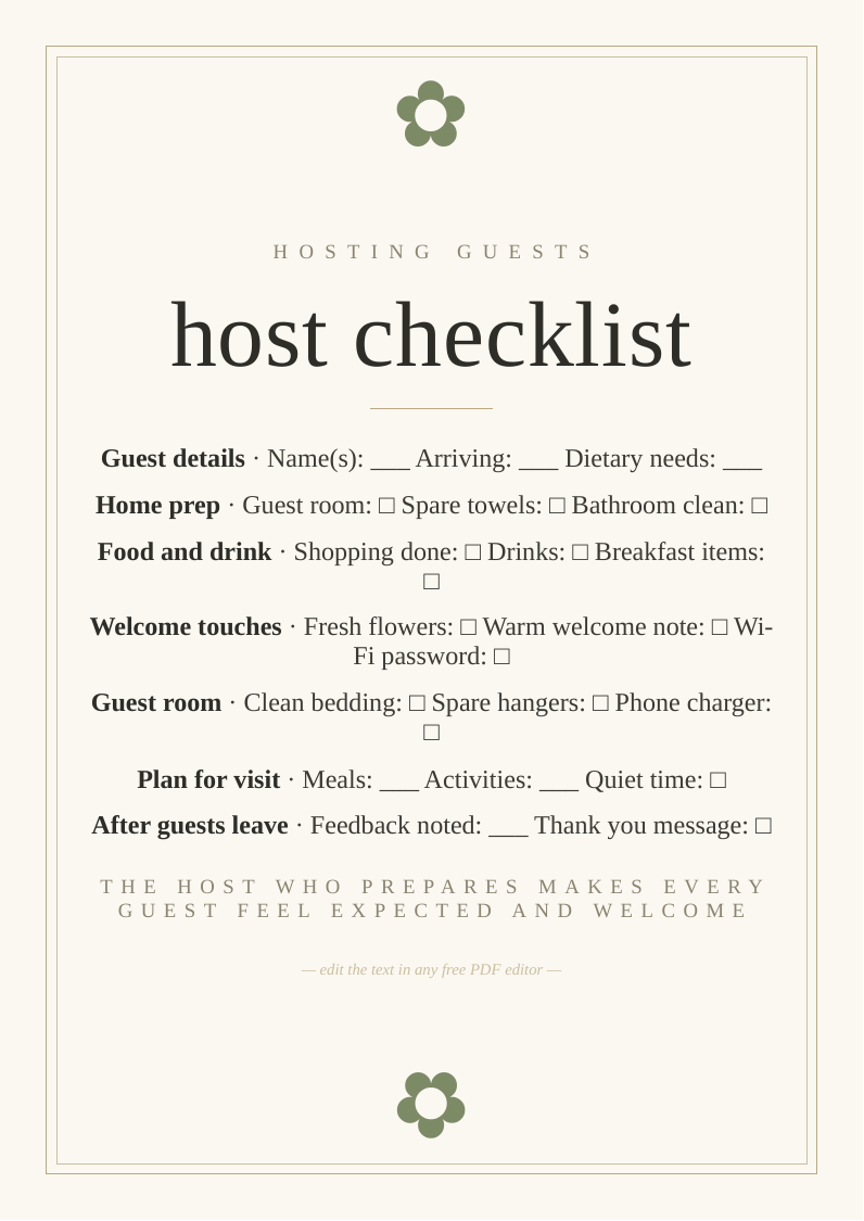 Hosting guests checklist