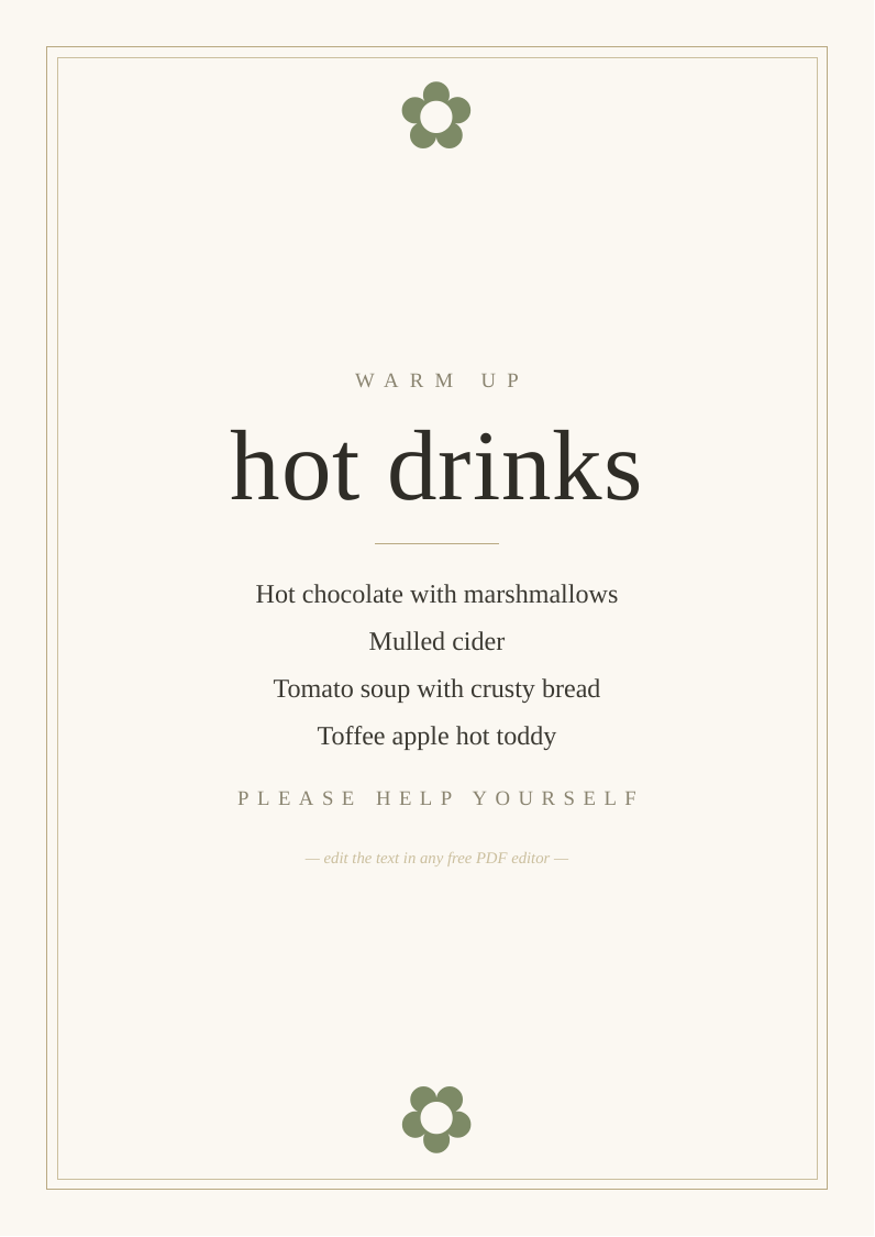 Hot drinks menu
