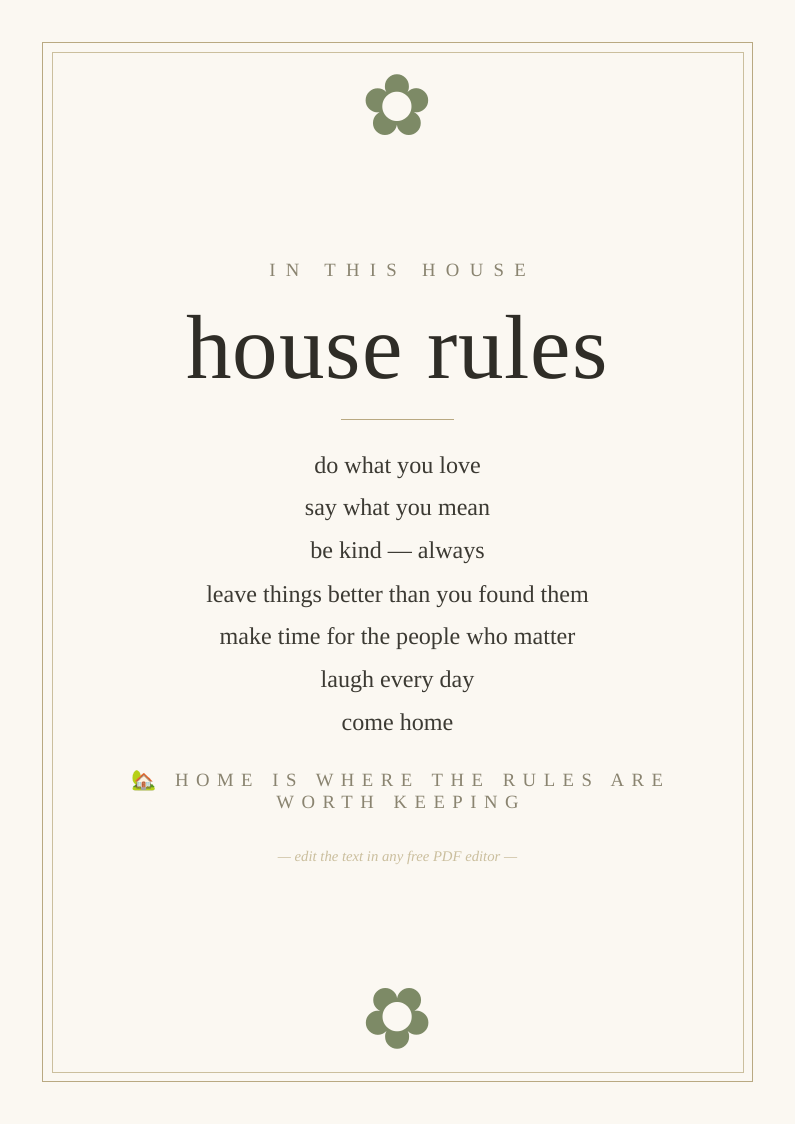 House rules wall print