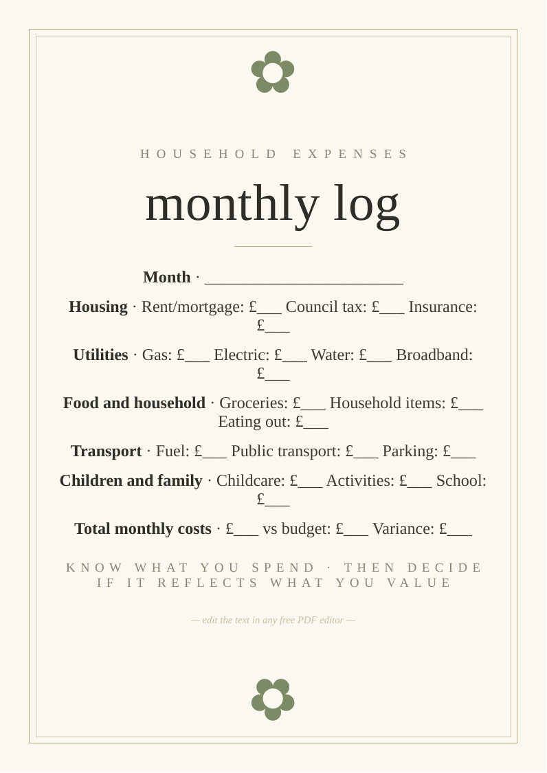 Monthly household expense tracker