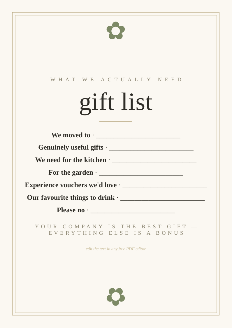Housewarming gift list