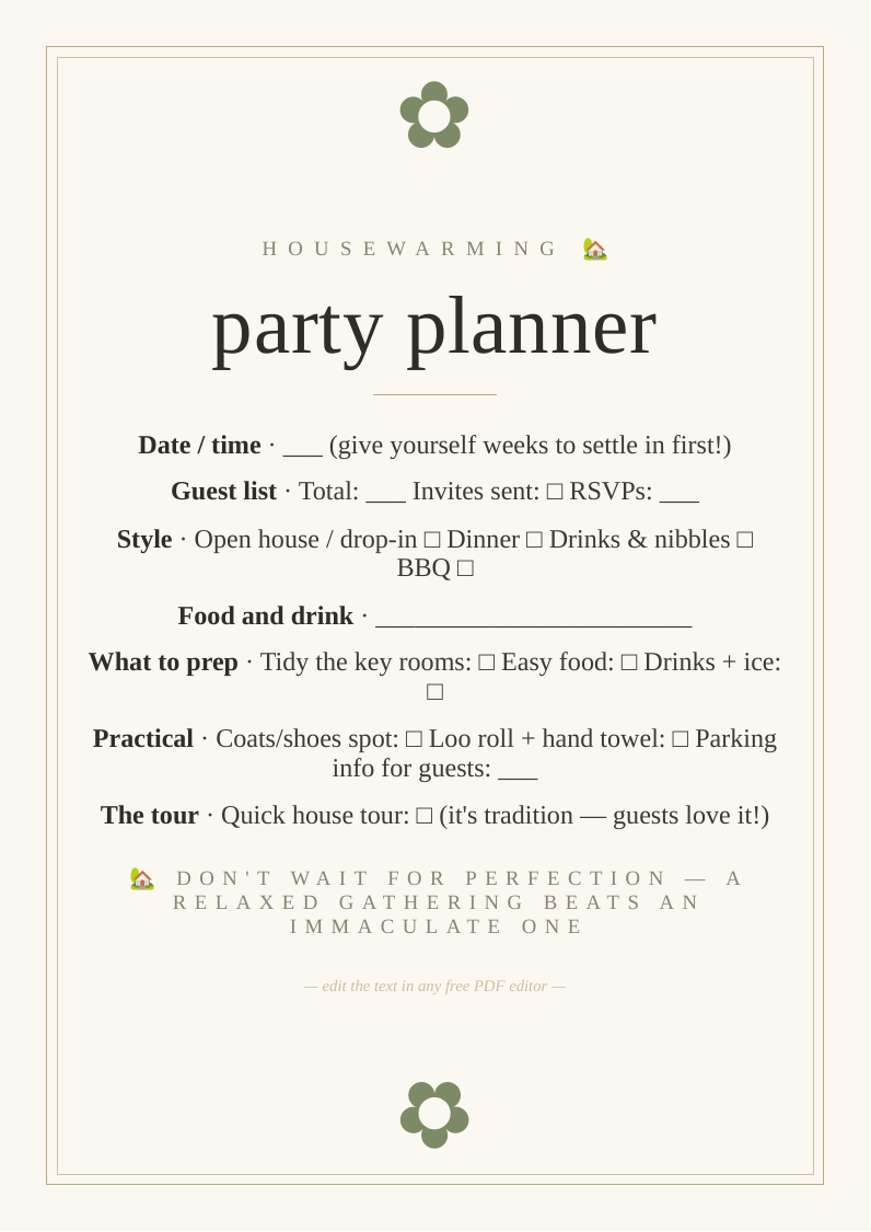 Housewarming party planner
