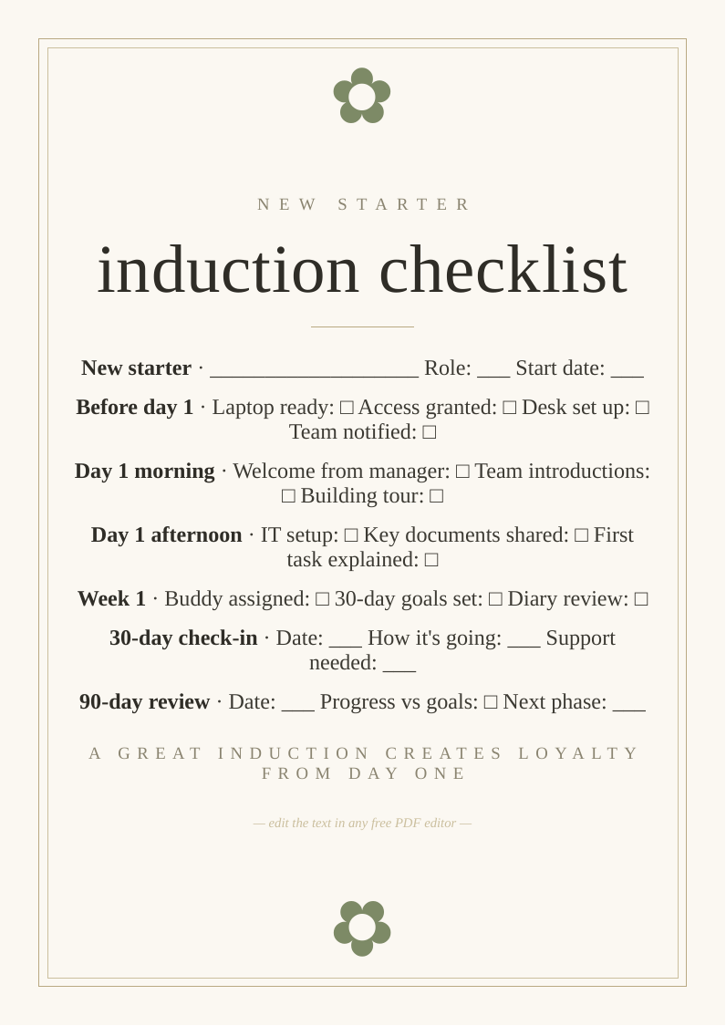 New employee induction checklist