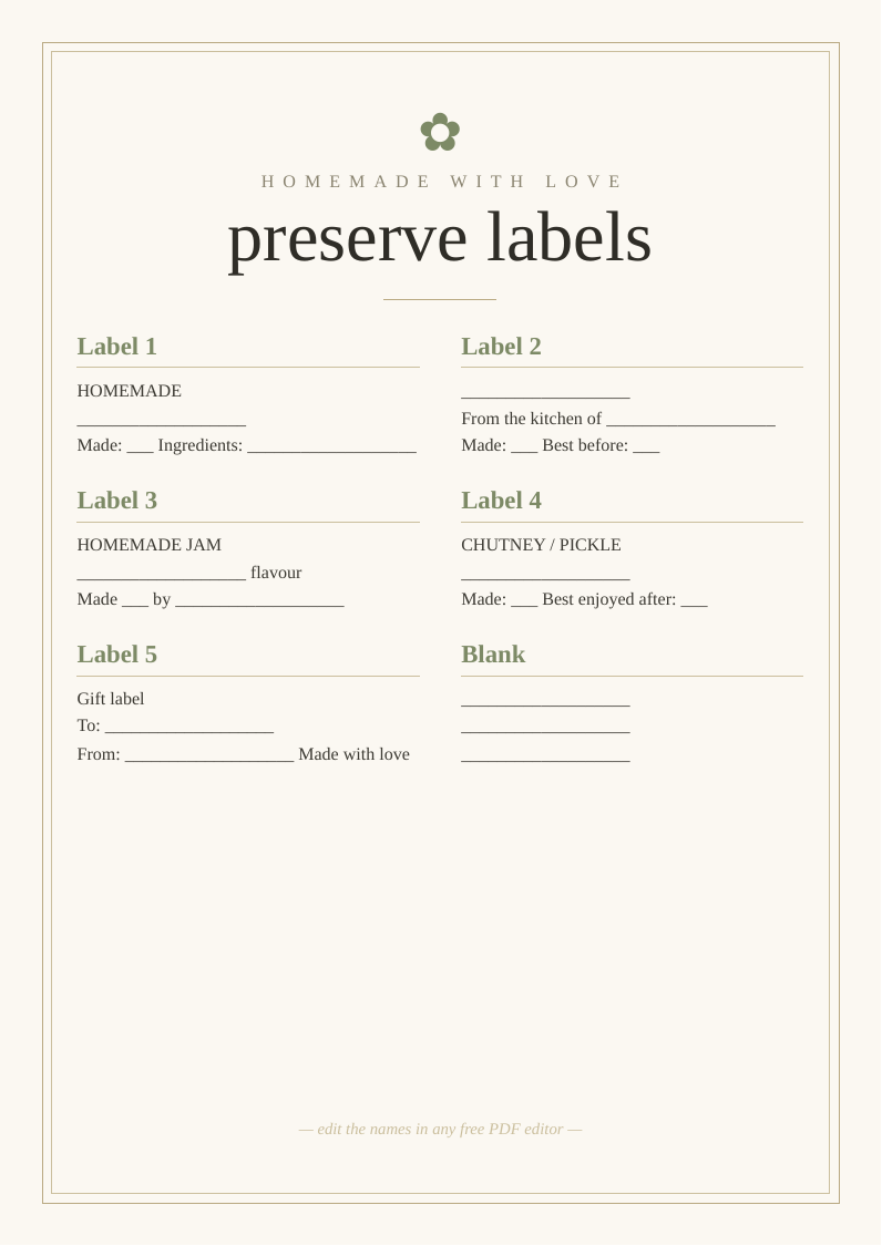 Homemade jam and preserve labels