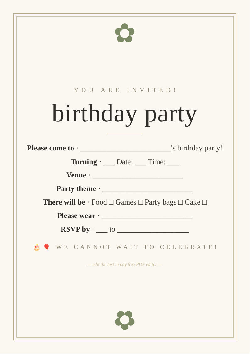 Children's birthday party invitation