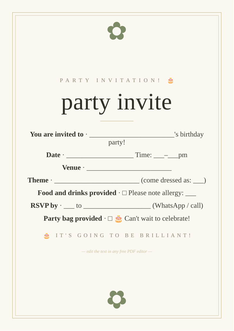 Children's birthday party invitation