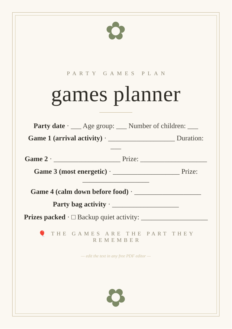 Kids birthday party games planner
