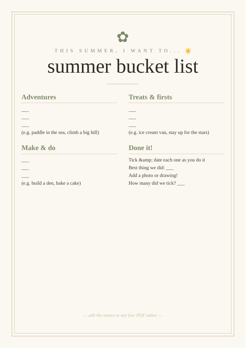 Kids' summer bucket list