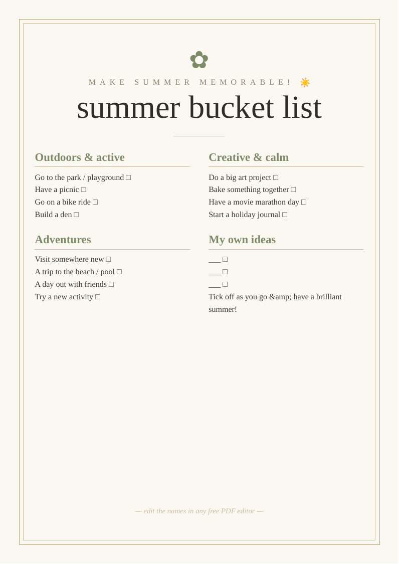 Summer bucket list for kids