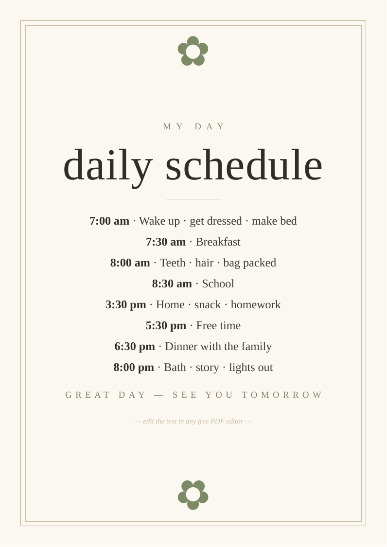 Kids daily schedule