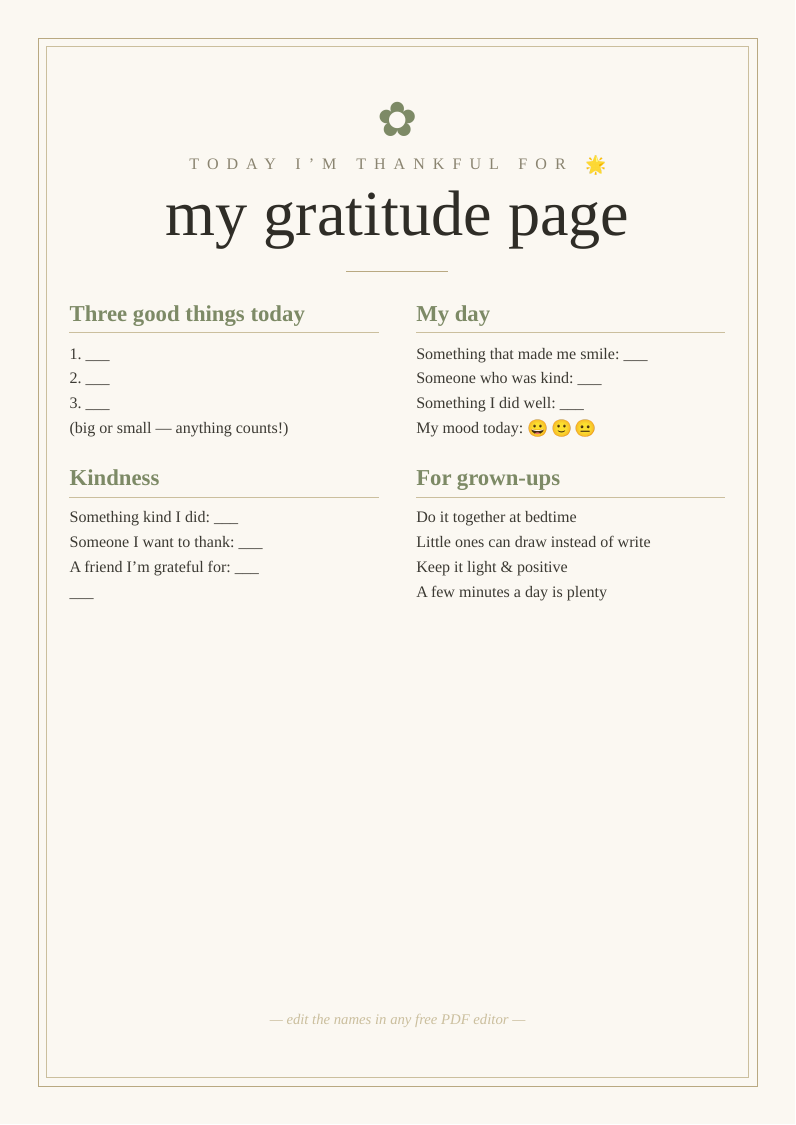 Kids' gratitude journal