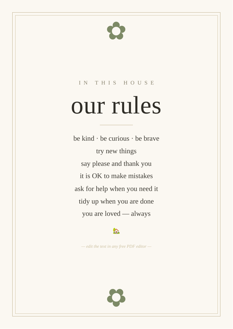 Kids room rules wall print