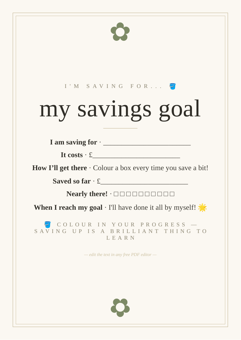 Kids' savings goal chart