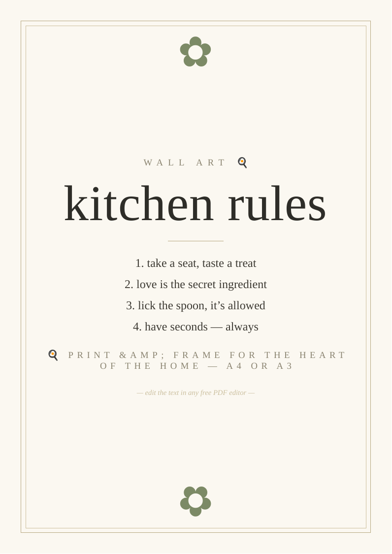 "Kitchen rules" print