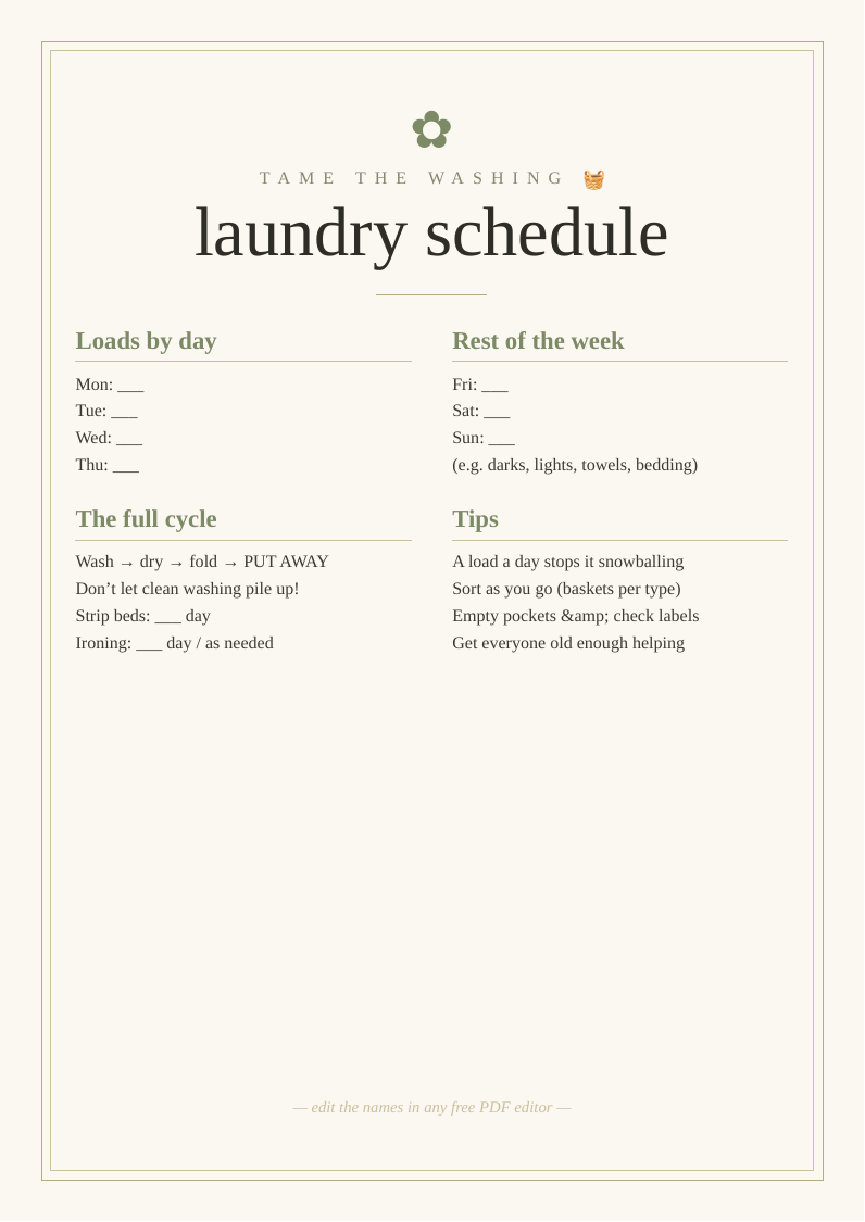 Weekly laundry schedule