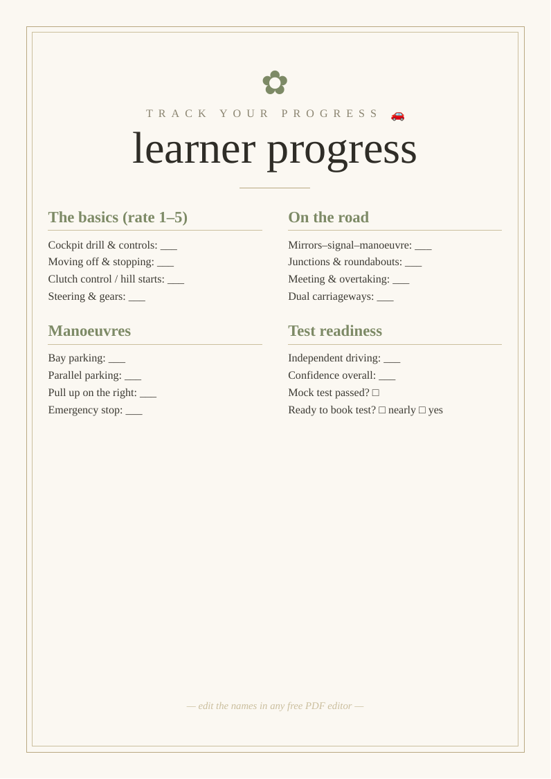 Learner driver progress tracker