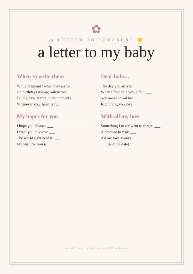 Letters to baby keepsake