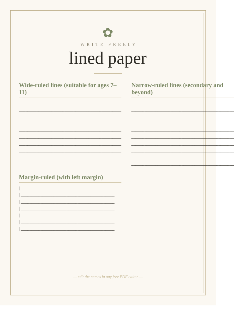 Lined paper template