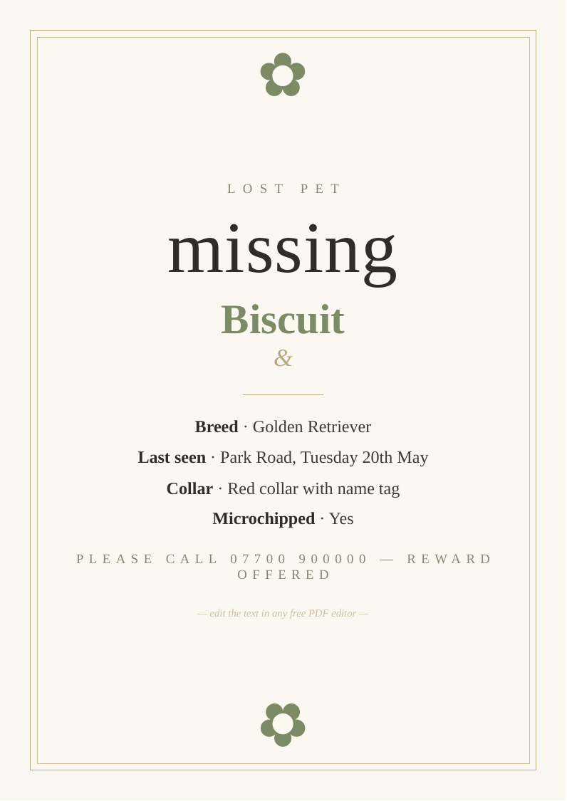 Lost pet poster template