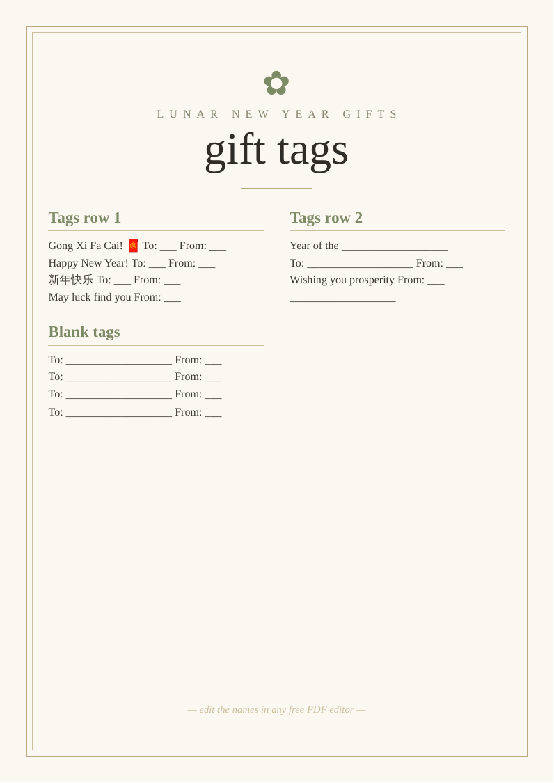 Lunar New Year gift tags
