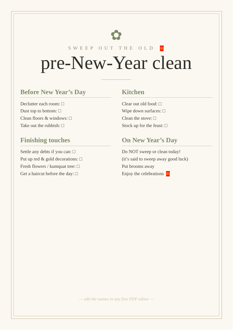 Pre-New-Year cleaning checklist