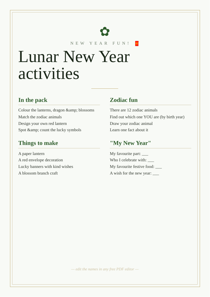 Lunar New Year kids' activity pack