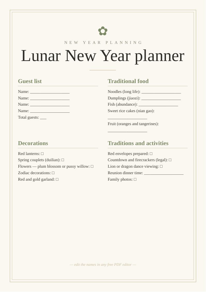 Lunar New Year planner