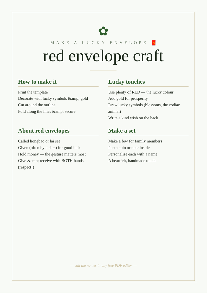 Red envelope craft template