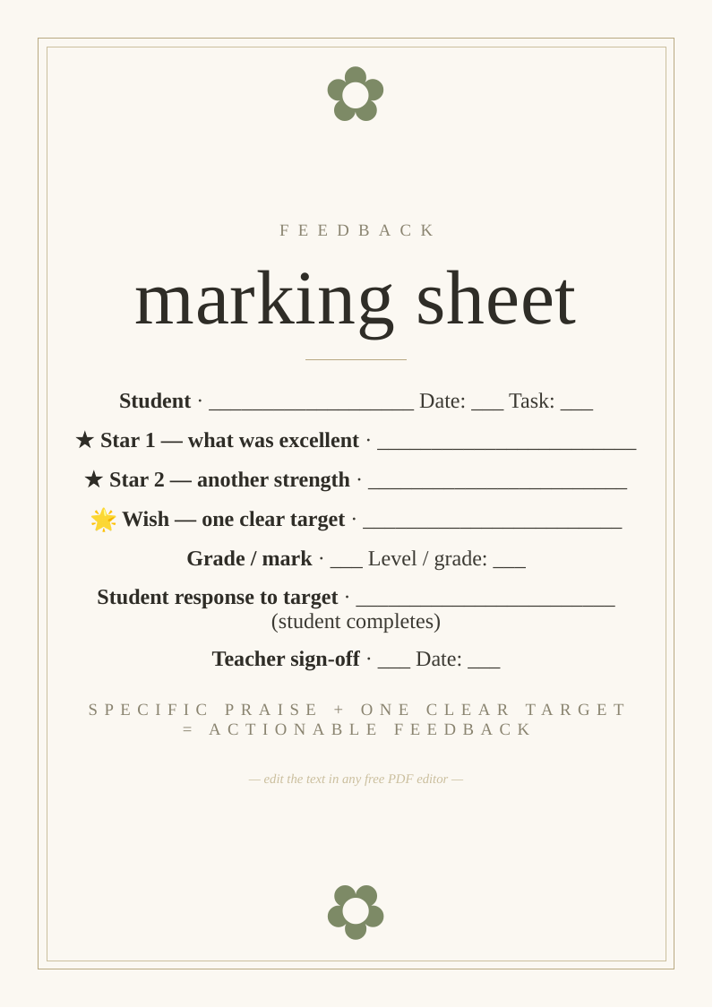 Marking and feedback sheet