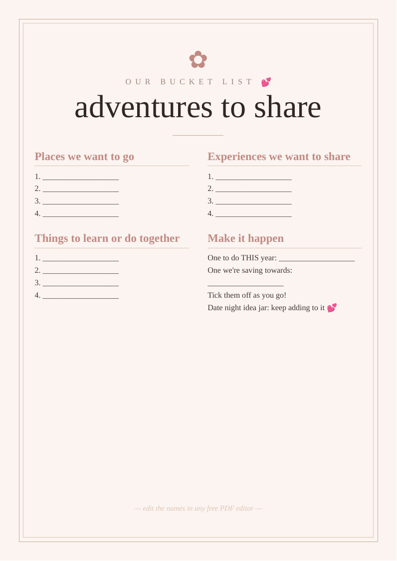 Couple's bucket list planner
